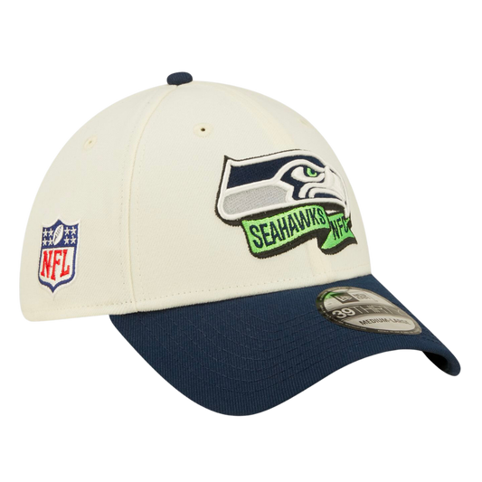 Seattle Seahawks Cream/College Navy 2022 Sideline 39THIRTY Flex Hat