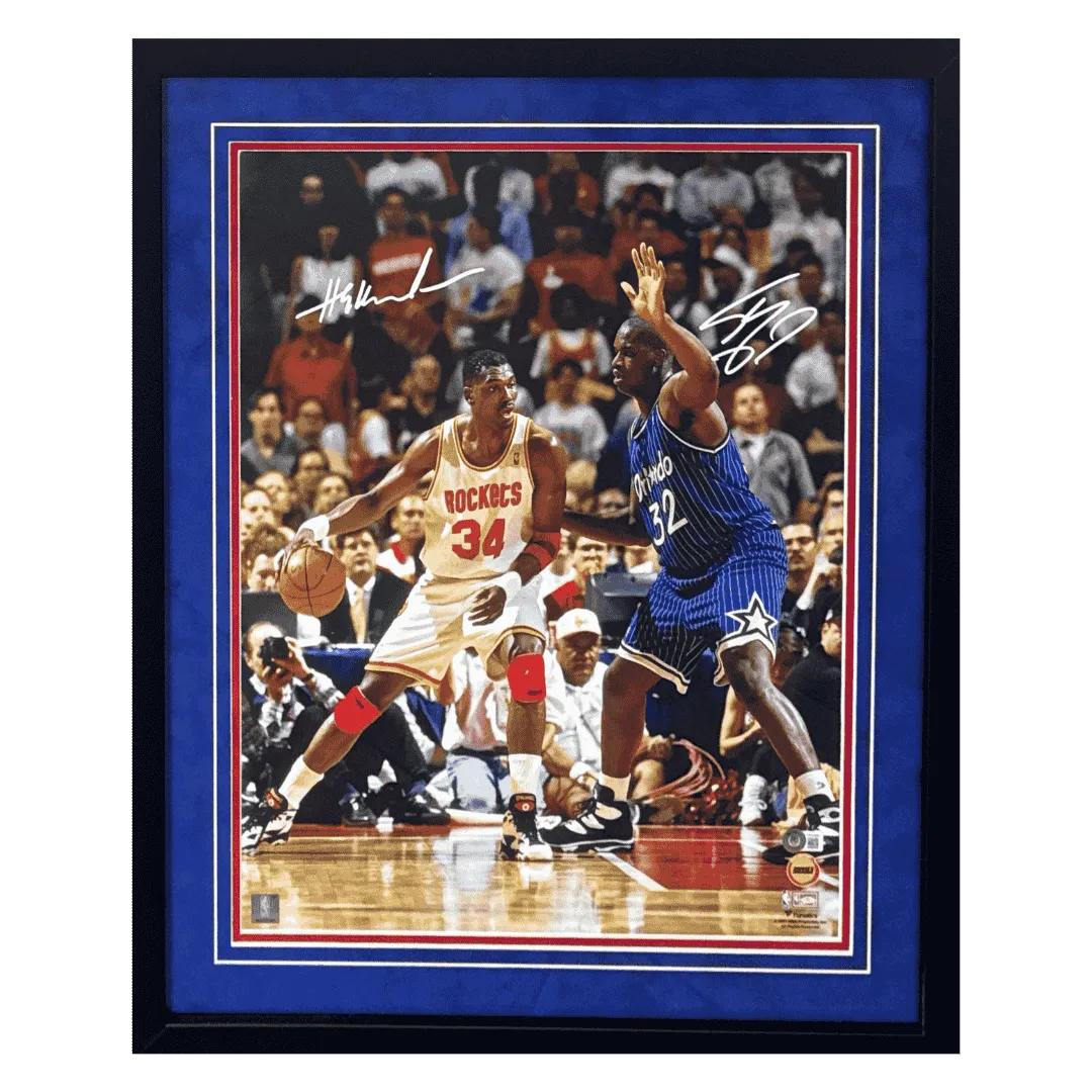 Shaquille O'Neal & Hakeem Olajuwon Dual Autographed Framed 16x20 Photo - Beckett COA