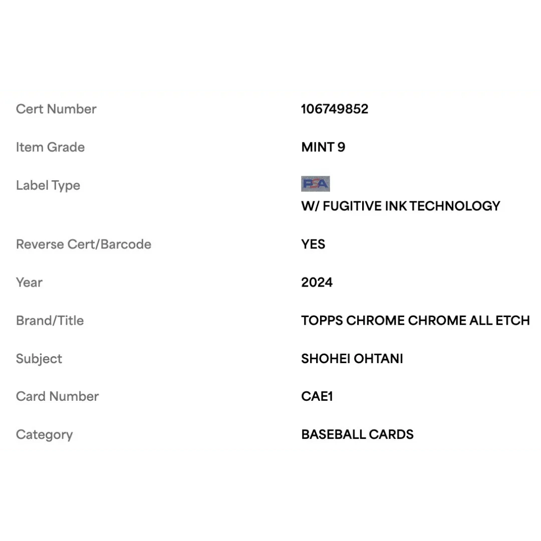 Shohei Ohtani PSA 9 2024 Topps Chrome All Etch Card #CAE1