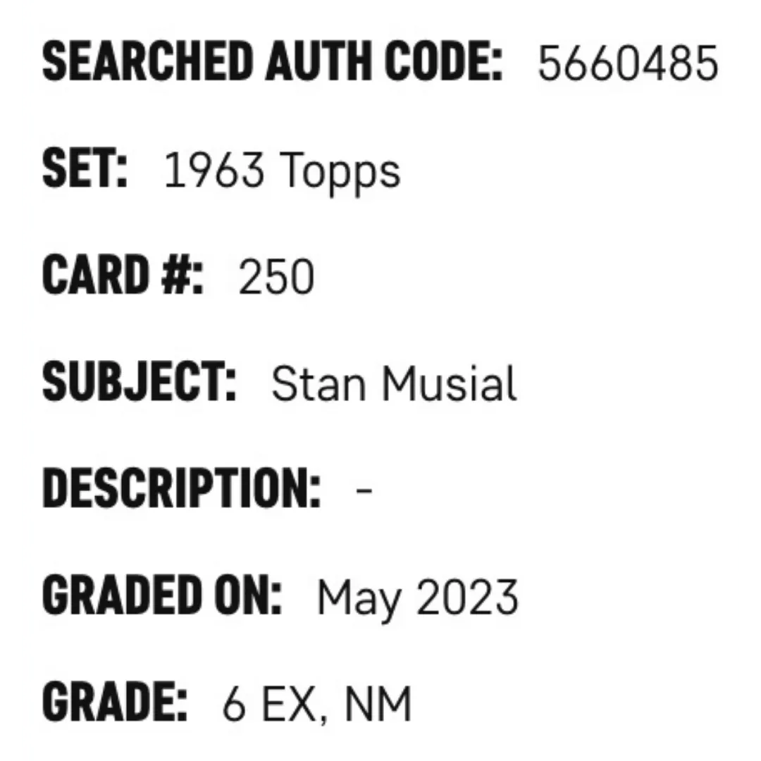 Stan Musial SGC 6 1963 Topps Card #250