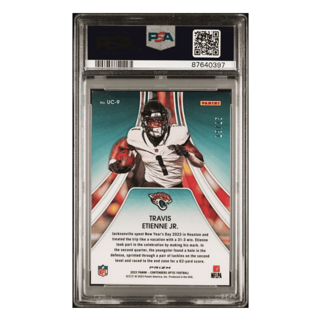 Travis Etienne Jr PSA 9 2022 Panini Contenders Optic Up and Coming Black Scope #d/ 25 Card #UC9