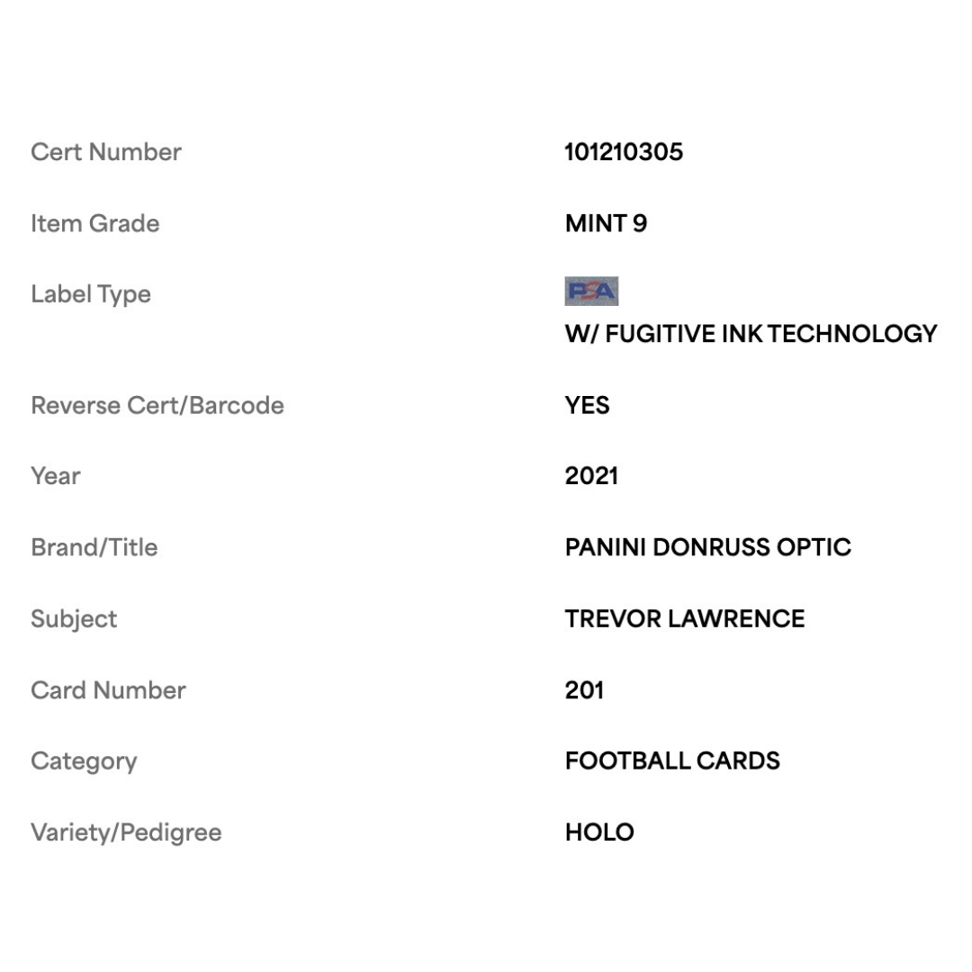 Trevor Lawrence PSA 9 2021 Panini Donruss Optic Holo Rated Rookie Card #201