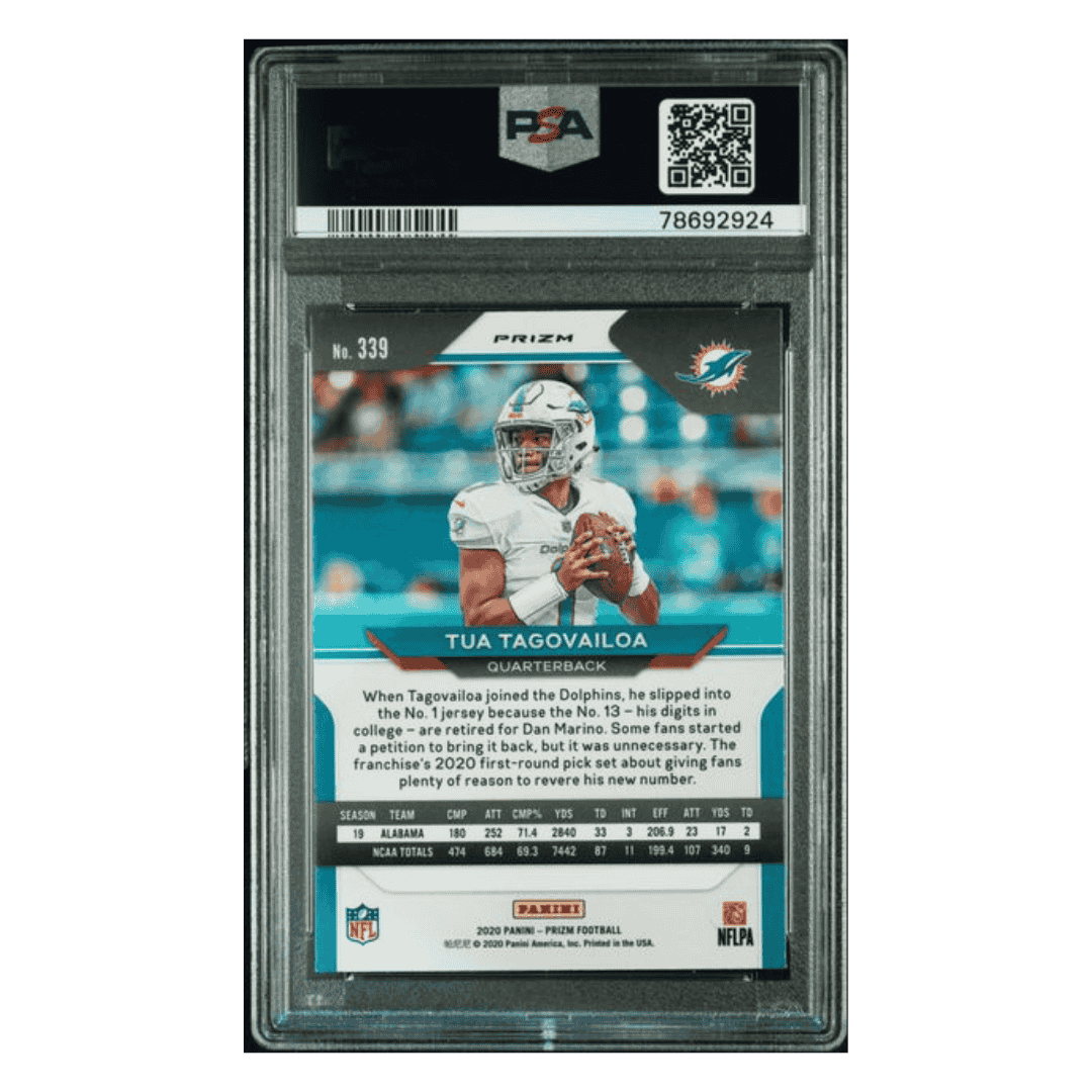 Tua Tagovailoa PSA 9 2020 Panini Prizm White Sparkle Rookie RC SSP Card #339