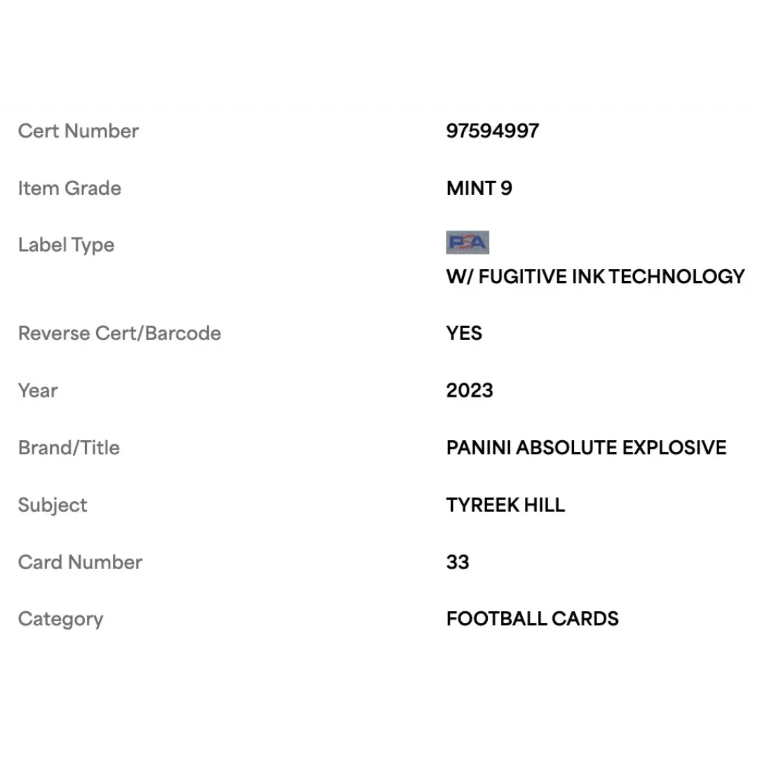 Tyreek Hill PSA 9 2023 Panini Absolute Explosive Card #33