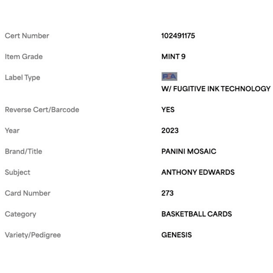 Anthony Edwards PSA 9 2023 Panini Mosaic Genesis Case Hit Card #273