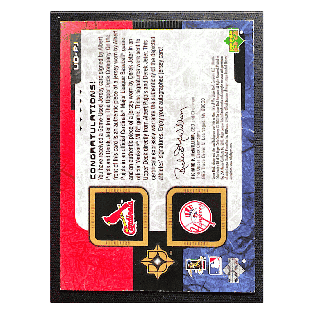 Albert Pujols & Derek Jeter 2005 Upper Deck Ultimate Collection Dual Materials Game Used Autographed #d/ 10 Card #UD-PJ