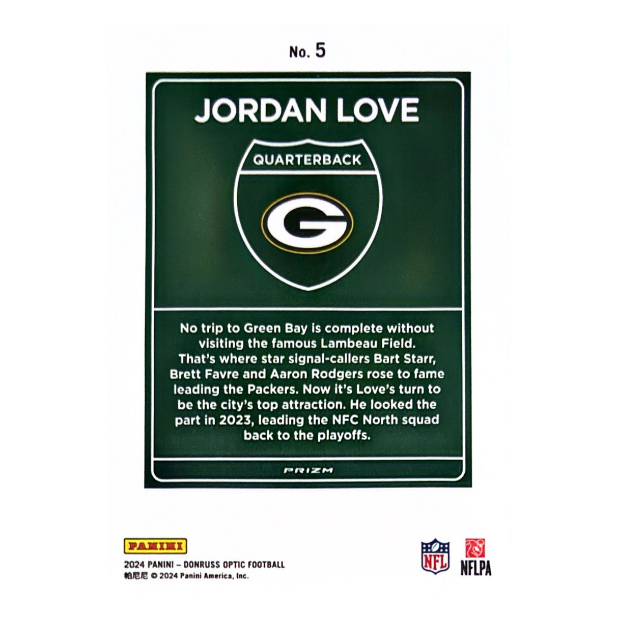 Jordan Love 2024 Panini Donruss Optic Downtown Card #5