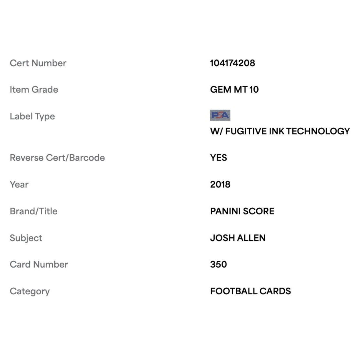 Josh Allen PSA 10 2018 Panini Score Rookie RC Card #350