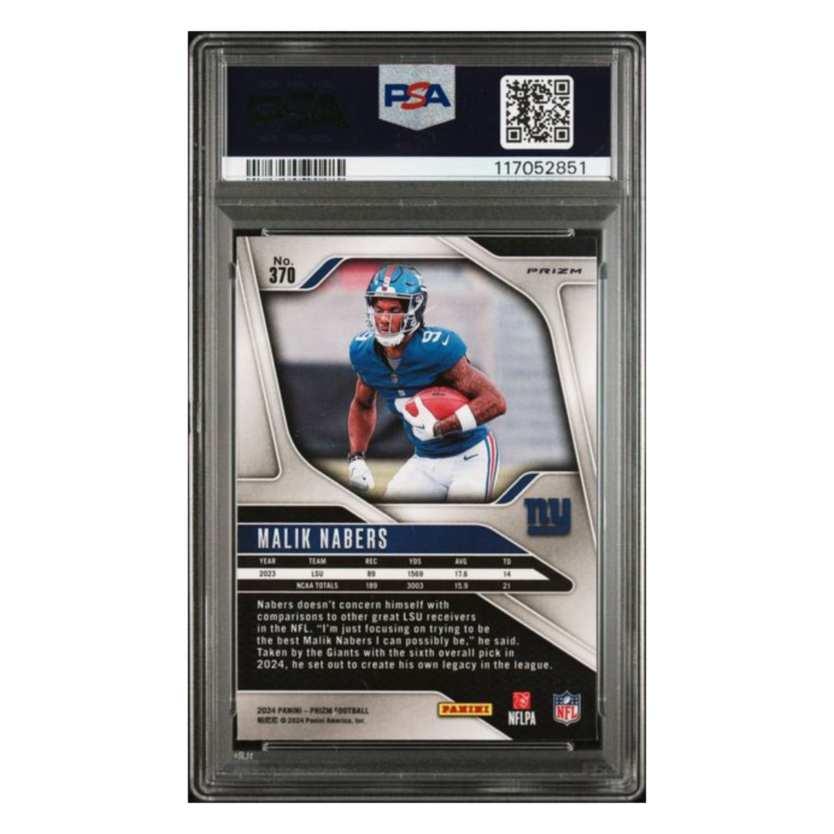 Malik Nabers PSA 9 2024 Panini Prizm Neon Green Pulsar Rookie RC Card #370