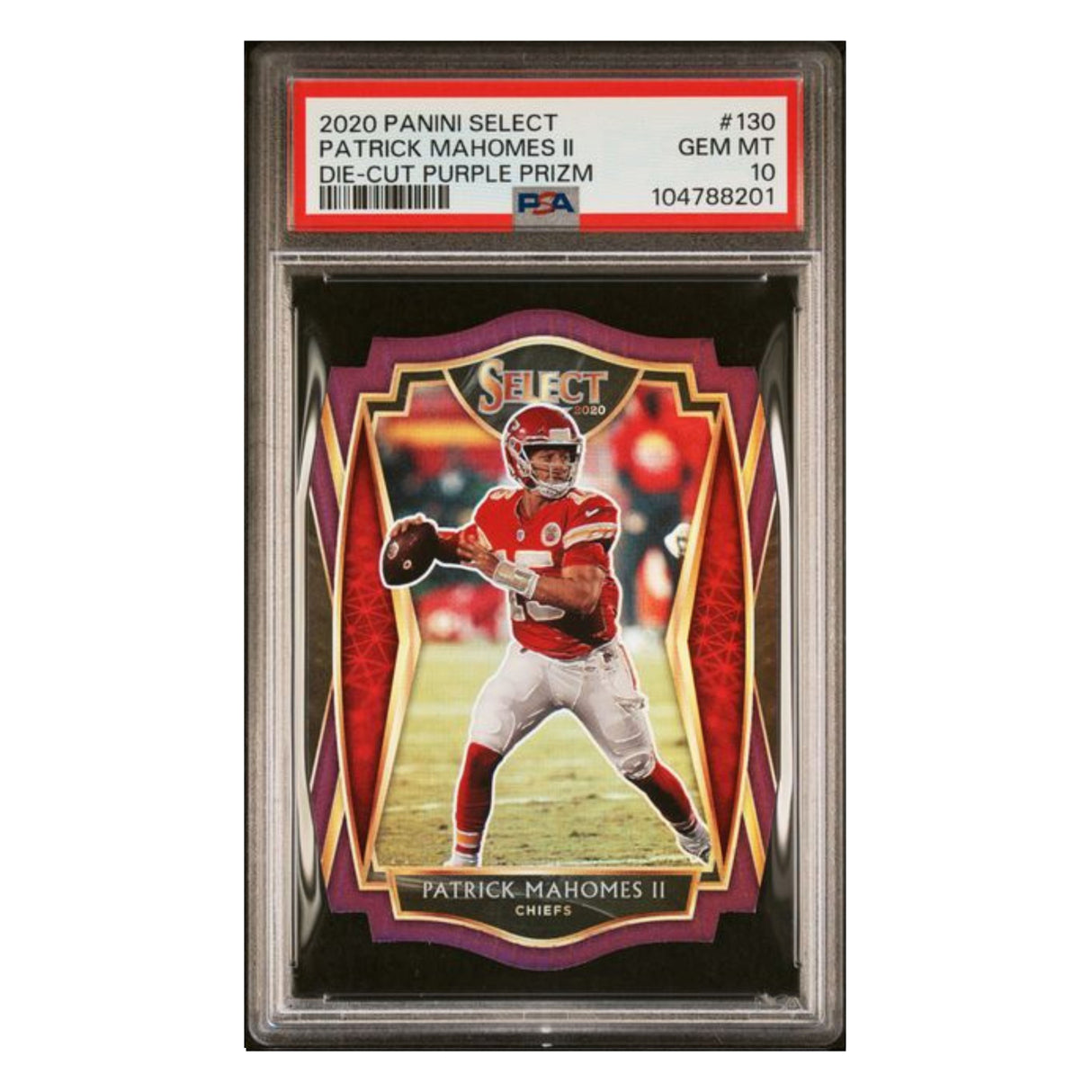 Patrick Mahomes PSA 10 2020 Panini Select Die Cut Purple Prizm Card #130
