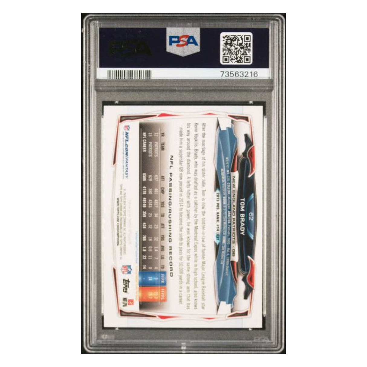 Tom Brady PSA 9 2014 Topps Chrome Blue Jersey Purple Refractor Card #62