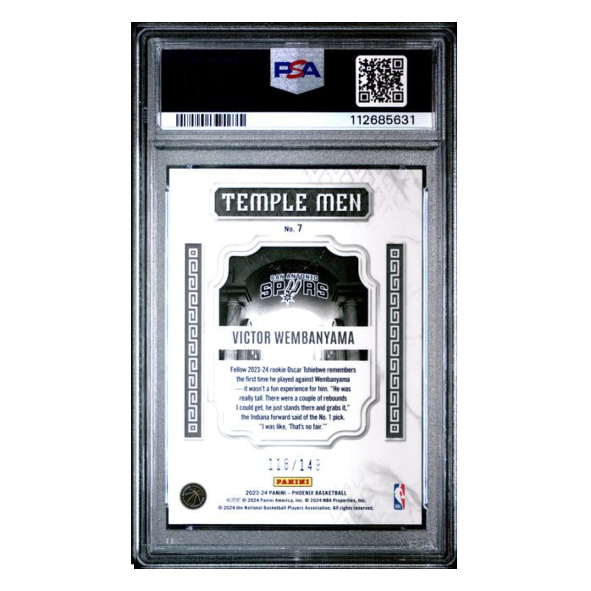 Victor Wembanyama PSA 9 2023 Panini Phoenix Temple Men Green Ice Rookie RC #d/ 149 Card #7