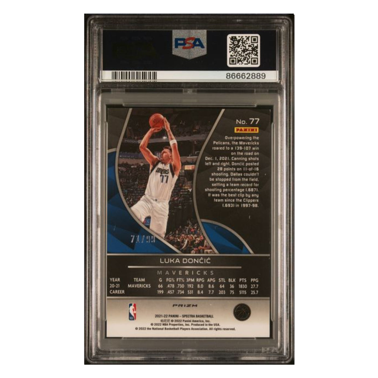 Luka Doncic PSA 9 2021 Panini Spectra Celestial #d/ 99 Card #77