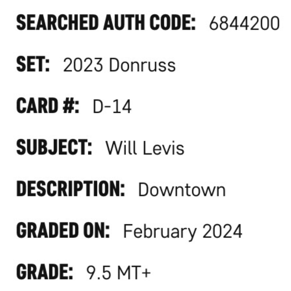 Will Levis SGC 9.5 2023 Panini Donruss Downtown Rookie RC Card #D-14