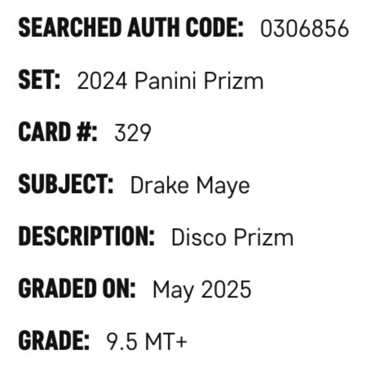 Drake Maye SGC 9.5 2024 Panini Prizm Disco Rookie RC Card #329