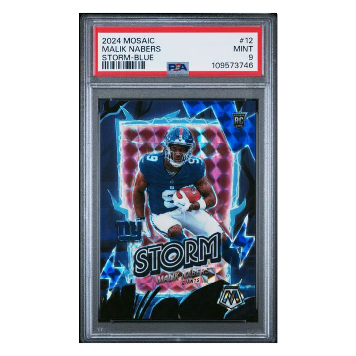 Malik Nabers PSA 9 2024 Panini Mosaic Storm Blue Rookie RC #d/ 99 Card #12