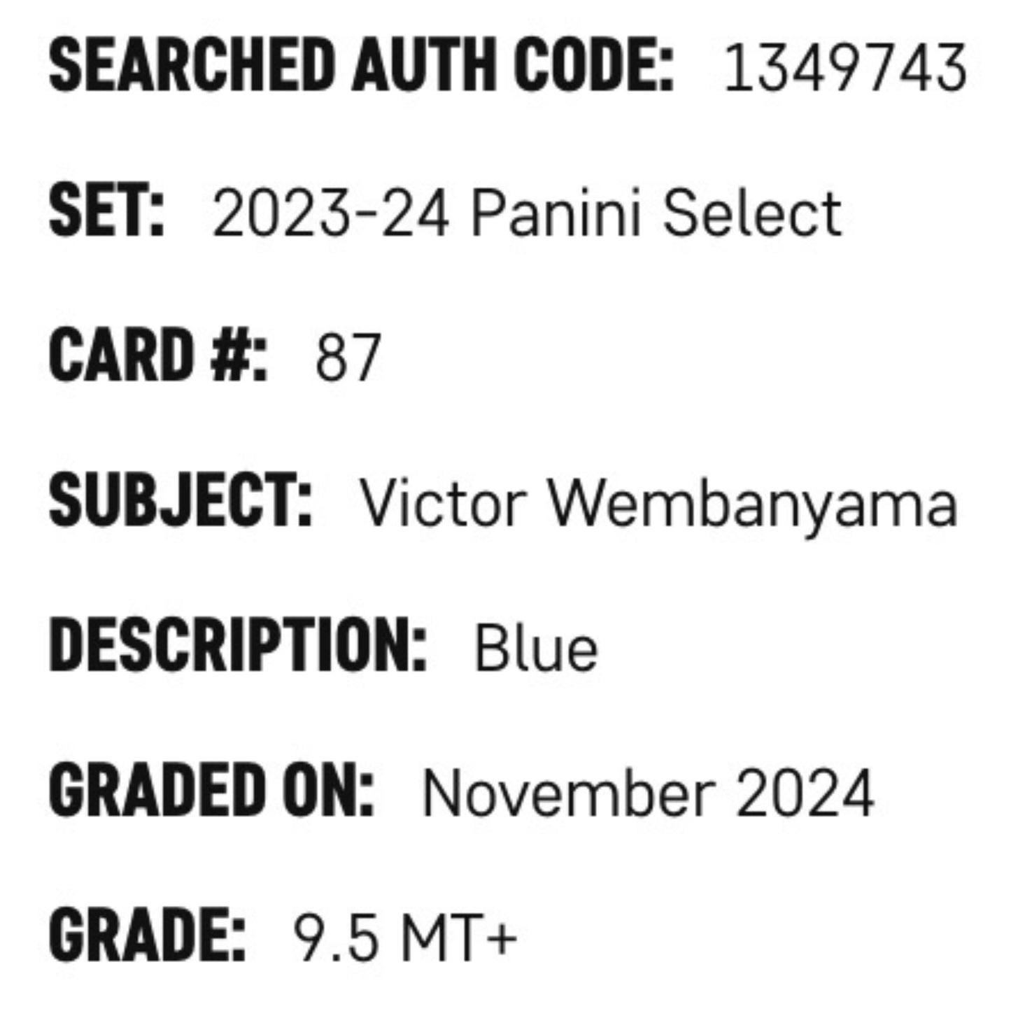 Victor Wembanyama SGC 9.5 2023-24 Panini Select Blue Retail Rookie RC Card #87