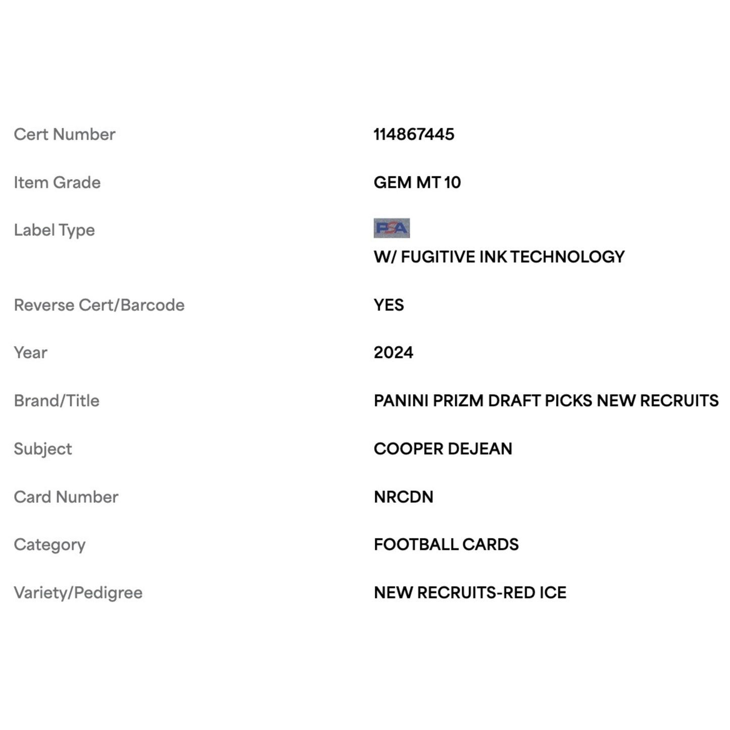 Cooper DeJean PSA 10 2024 Panini Prizm Draft Picks New Recruits Red Ice Rookie RC Card #NRCDN