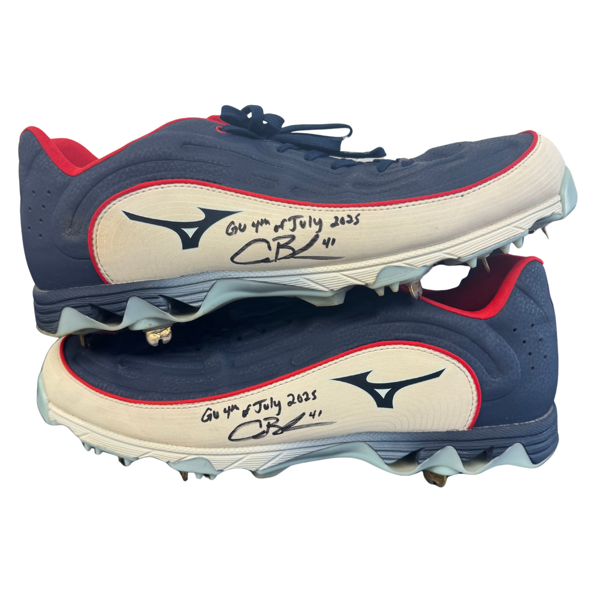 Alec Burleson St Louis Cardinals Autographed 2025 Game Used 4th of July Cleats w/ Inscription - JSA COA