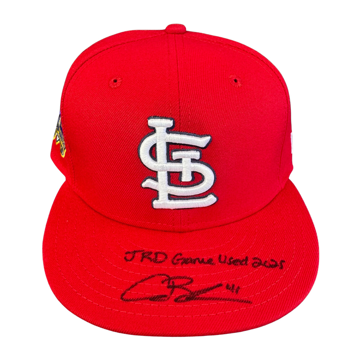 Alec Burleson St Louis Cardinals Autographed 2025 Game Used Jackie Robinson Hat w/ Inscription - JSA COA