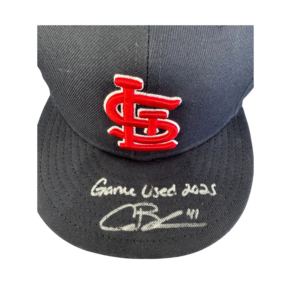 Alec Burleson St Louis Cardinals Autographed 2025 Game Used Navy STL Hat w/ Inscription - JSA COA