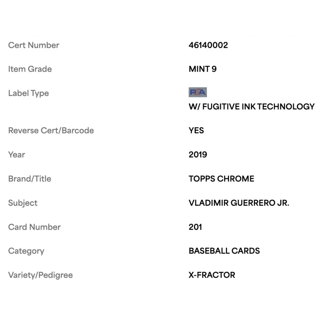 Vladimir Guerrero Jr PSA 9 2019 Topps Chrome X-Fractor Card #201