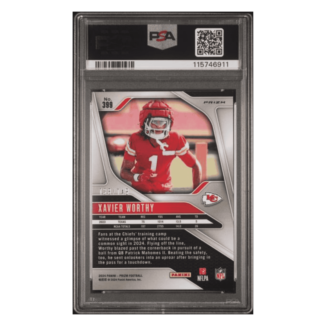 Xavier Worthy PSA 10 2024 Panini Prizm Red Wave Rookie RC #d/149 Card #399