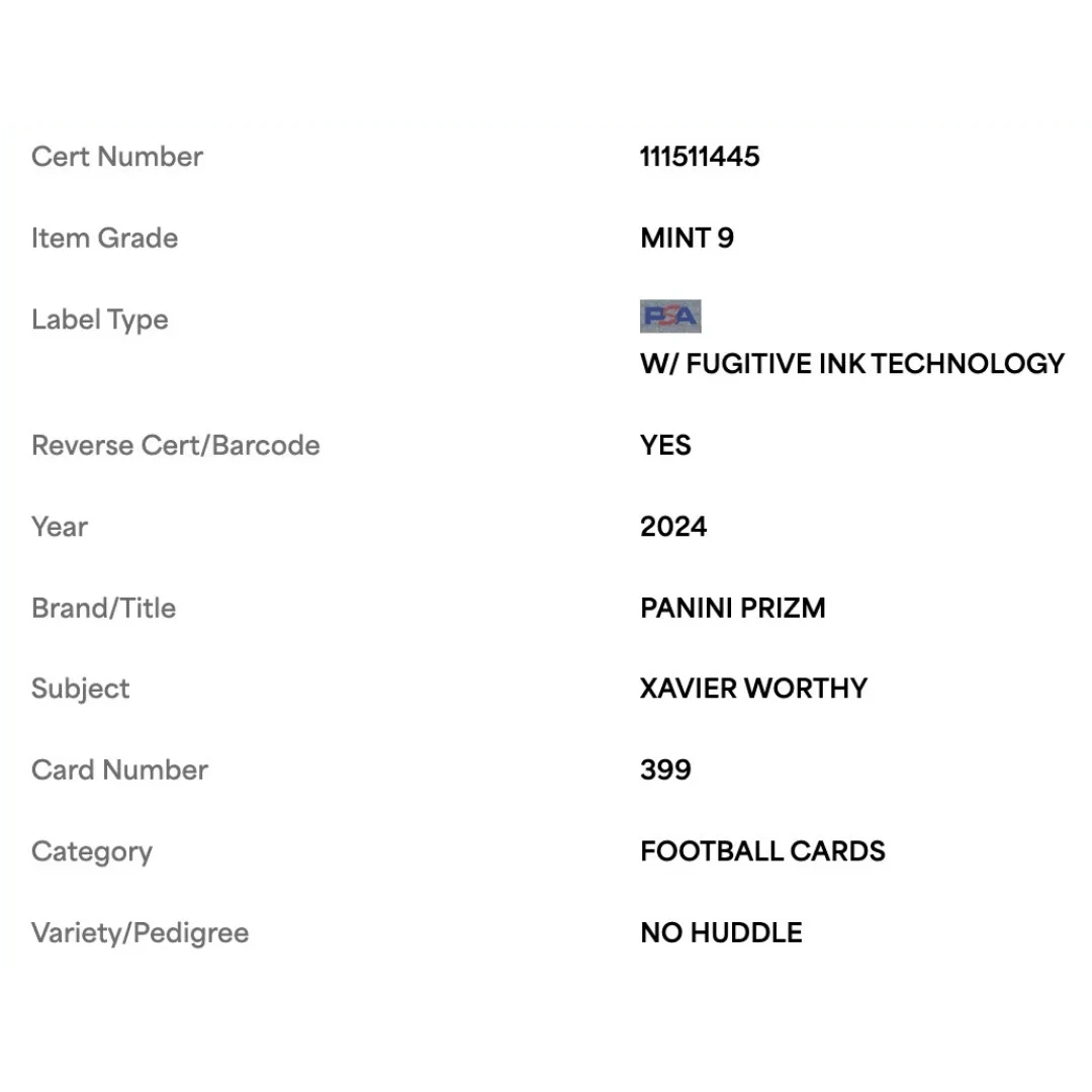 Xavier Worthy PSA 9 2024 Panini Prizm No Huddle Rookie RC Card #399
