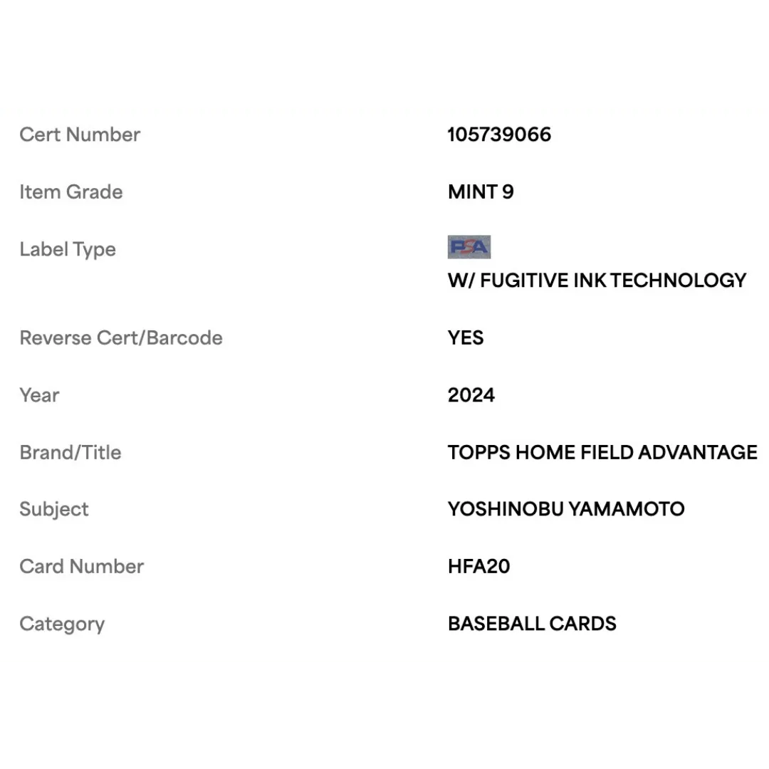 Yoshinobu Yamamoto PSA 9 2024 Topps Home Field Advantage Rookie RC Card #HFA20