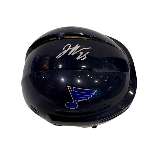 Jordan Kyrou Autographed St Louis Blues Mini Replica Navy Helmet - JSA COA