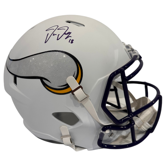 Justin Jefferson Minnesota Vikings Autographed Full Size Flat White Speed Rep Helmet - Beckett COA