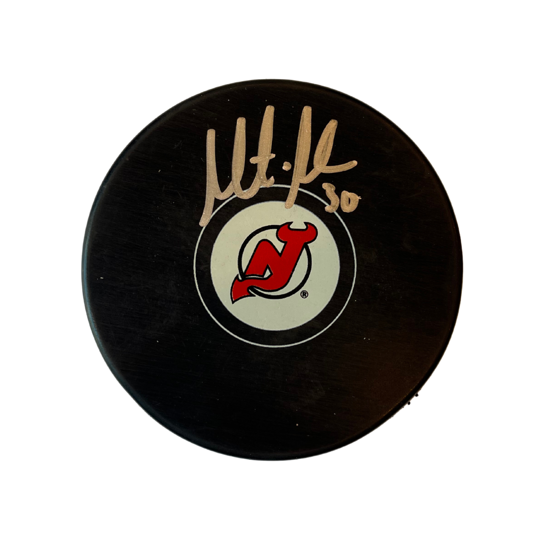 Martin Brodeur New Jersey Devils Autographed Logo Puck - JSA COA