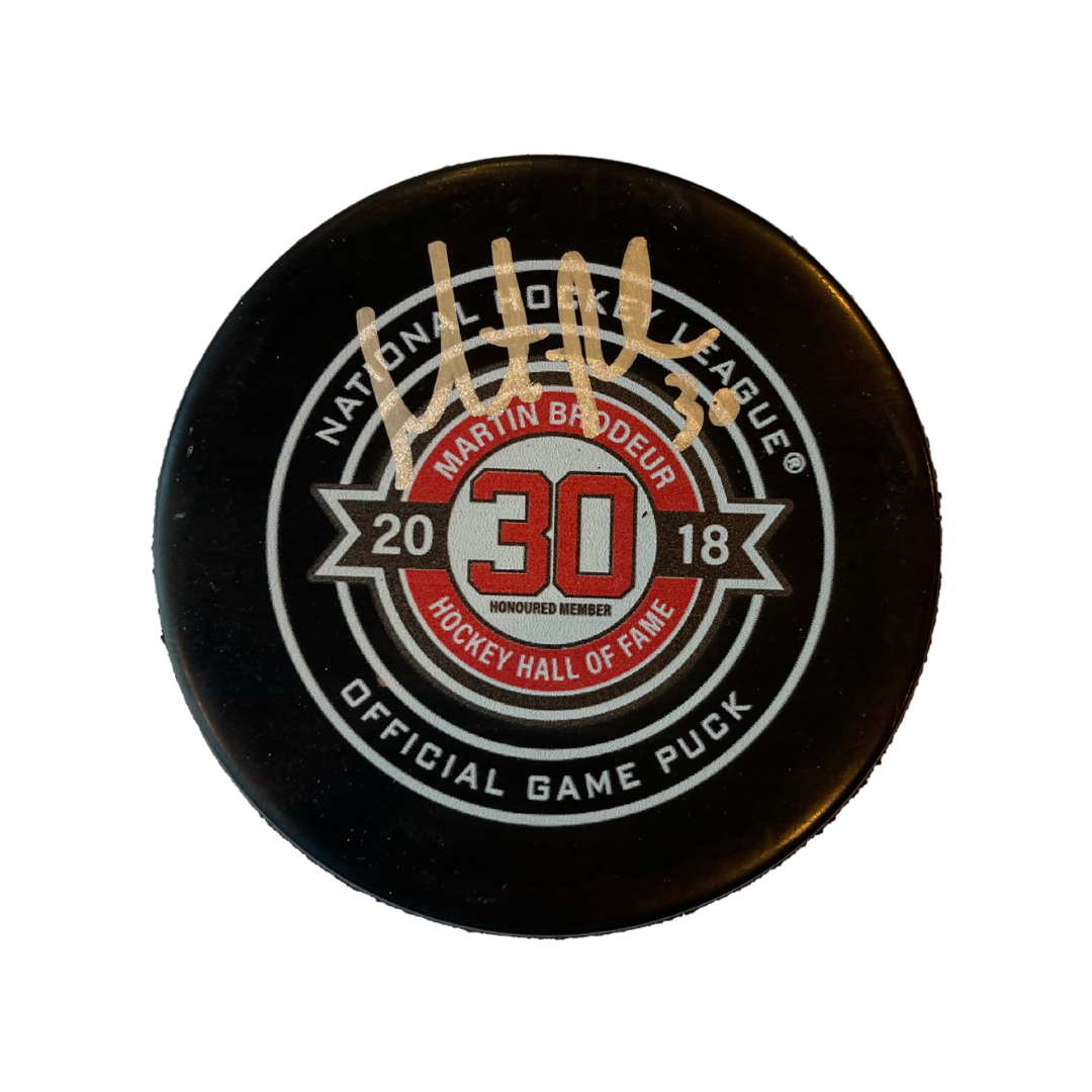 Martin Brodeur New Jersey Devils Autographed Retirement Night Official Game Puck - JSA COA