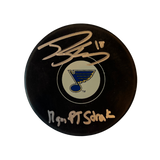 Robert Thomas St Louis Blues Autographed Logo Puck with Inscription - JSA COA