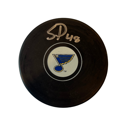Scott Perunovich St Louis Blues Autographed Logo Puck - Fan Cave COA