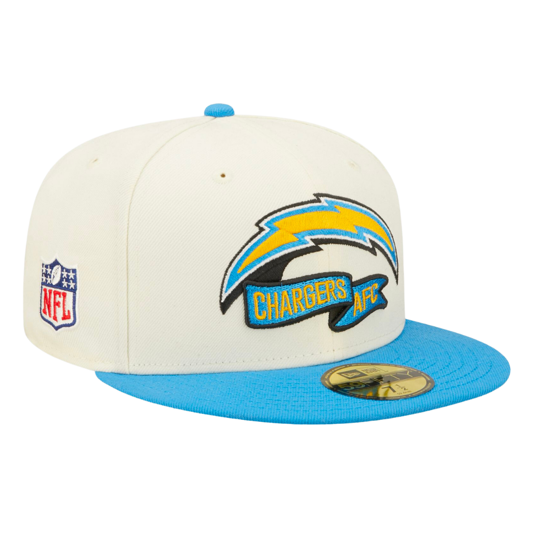 Los Angeles Chargers Cream/Powder Blue 2022 Sideline 59FIFTY Fitted Hat