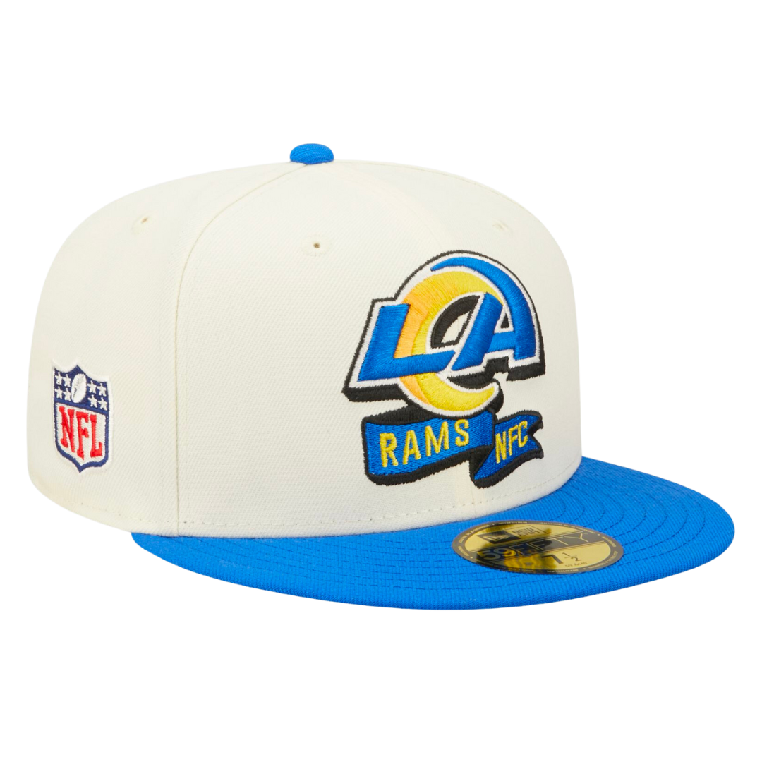 Los Angeles Rams Cream/Royal 2022 Sideline 59FIFTY Fitted Hat