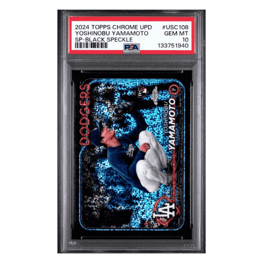 Yoshinobu Yamamoto PSA 10 2024 Topps Chrome Update SP Black Speckle Rookie RC #d/ 10 Card #USC108