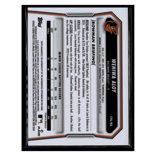 Wehiwa Aloy 2026 Bowman Chrome 1st Autograph Popcorn Refractor SP #1/ 5 Card #CPA-WA