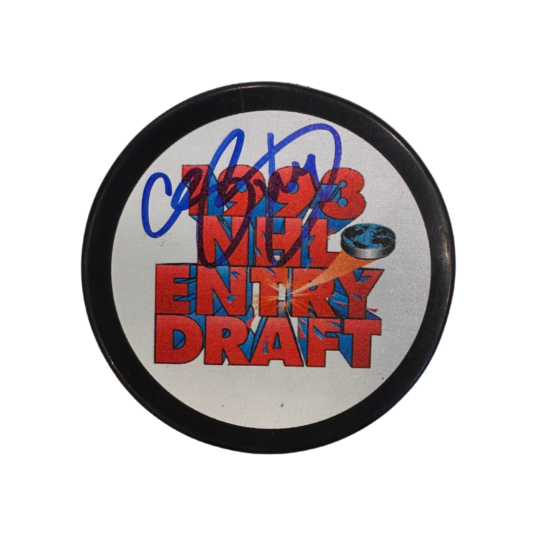 Chris Pronger St Louis Blues Autographed 1993 NHL Draft Logo Puck - JSA COA