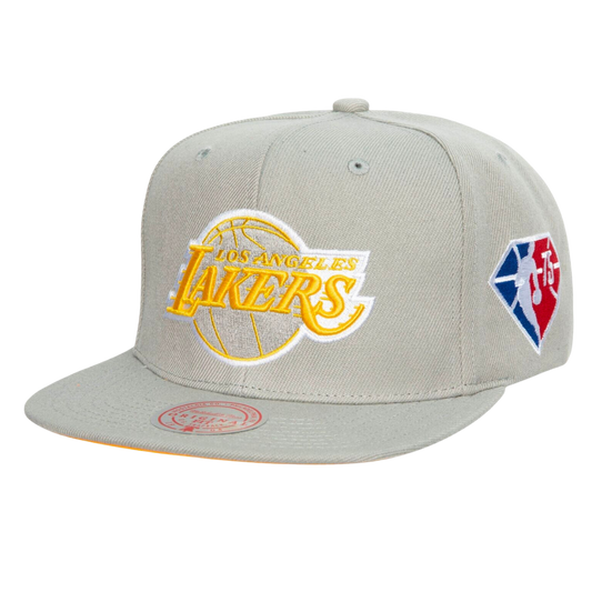Los Angeles Lakers Mitchell and Ness 75th Anniversary Side Patch Snapback Hat