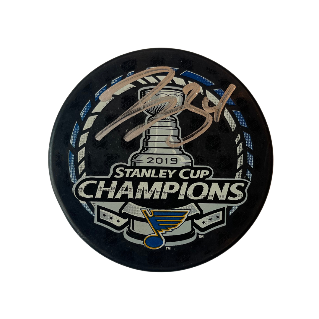 Jake Allen St Louis Blues Autographed 2019 Stanley Cup Champions Logo Puck - Fan Cave COA