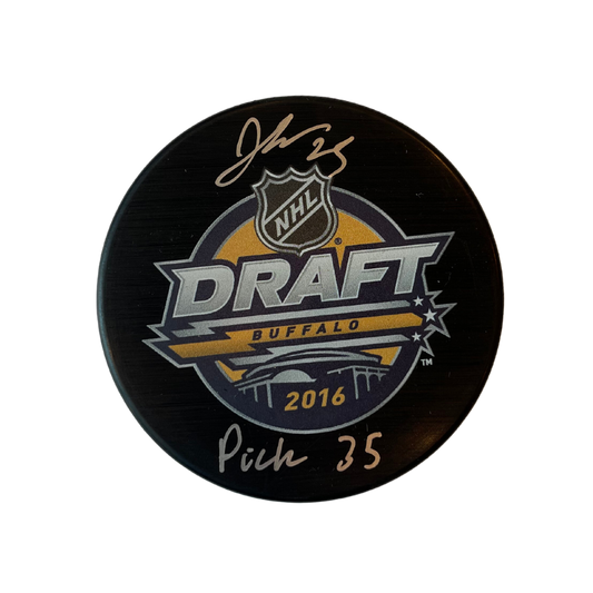 Jordan Kyrou St Louis Blues Autographed 2016 NHL Draft Puck with Inscription - JSA COA