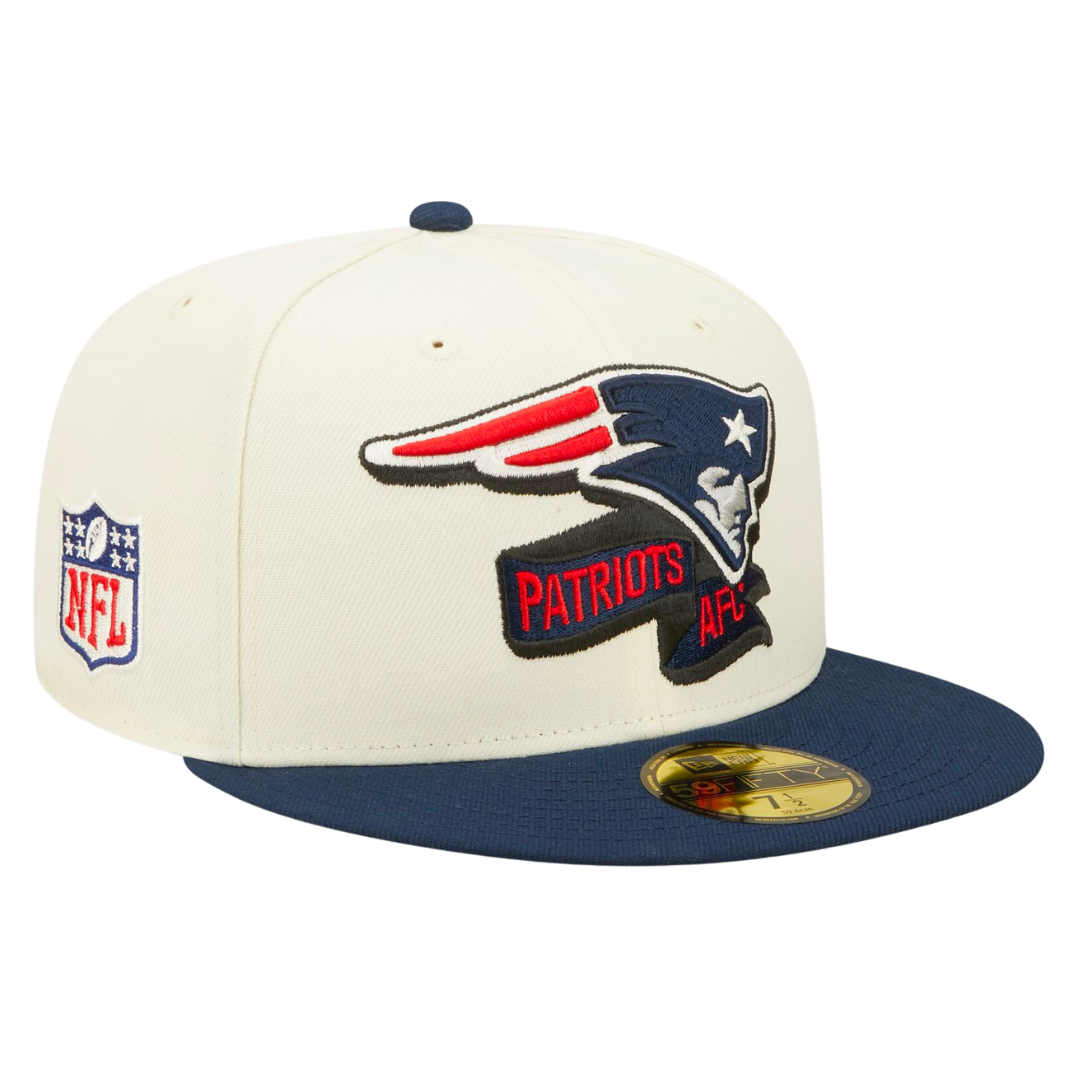 New England Patriots Cream/Navy 2022 Sideline 59FIFTY Fitted Hat