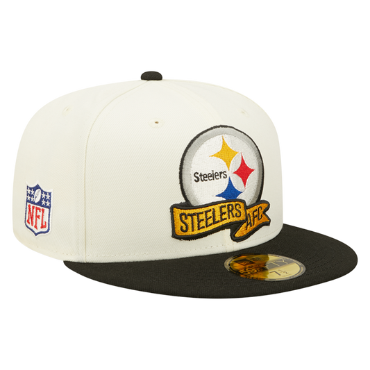 Pittsburgh Steelers Cream/Black 2022 Sideline 59FIFTY Fitted Hat