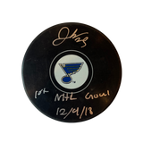 Jordan Kyrou St Louis Blues Autographed Logo Puck with Inscription - JSA COA