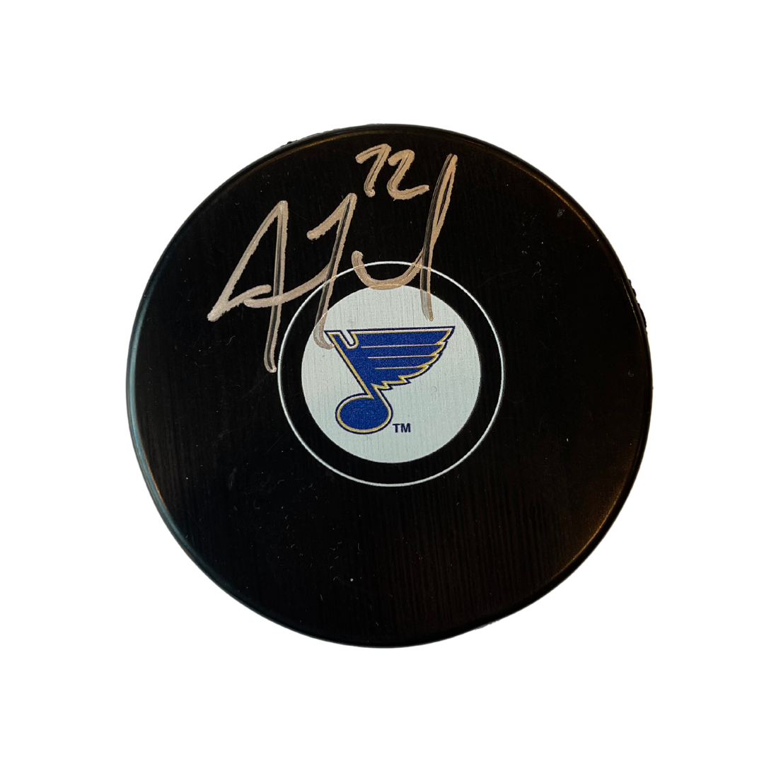 Justin Faulk St Louis Blues Autographed Logo Puck - Fan Cave COA