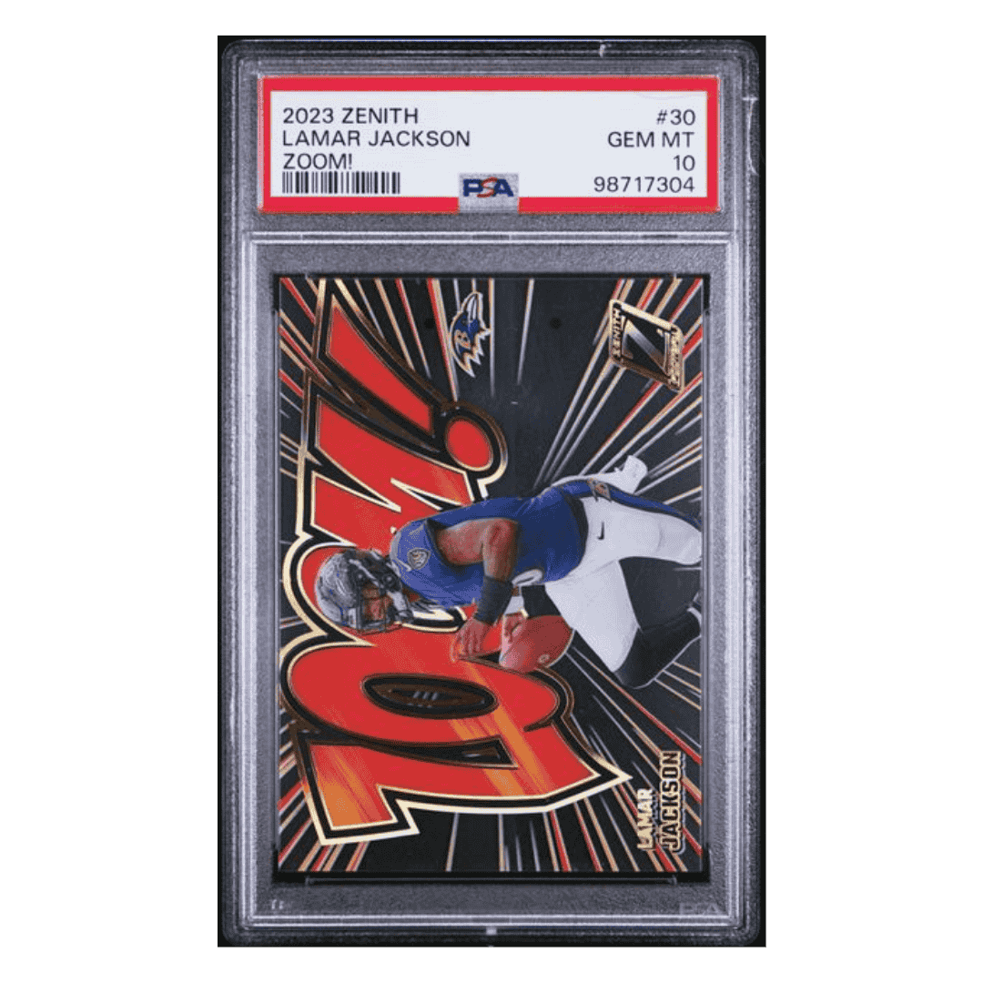 Lamar Jackson PSA 10 2023 Panini Zenith Zoom! Card #30