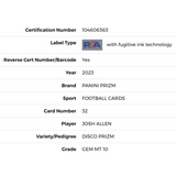 Josh Allen PSA 10 2023 Panini Prizm Disco Prizm Card #32