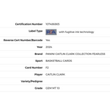 Caitlin Clark PSA 10 2024 Panini Caitlin Clark Collection Fearless Card #F2